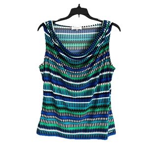 Calvin Klein Green Blue Drape Neck Sleeveless Top
